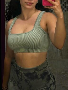 Ribbed Square-Neck Crop Top in Sage Green